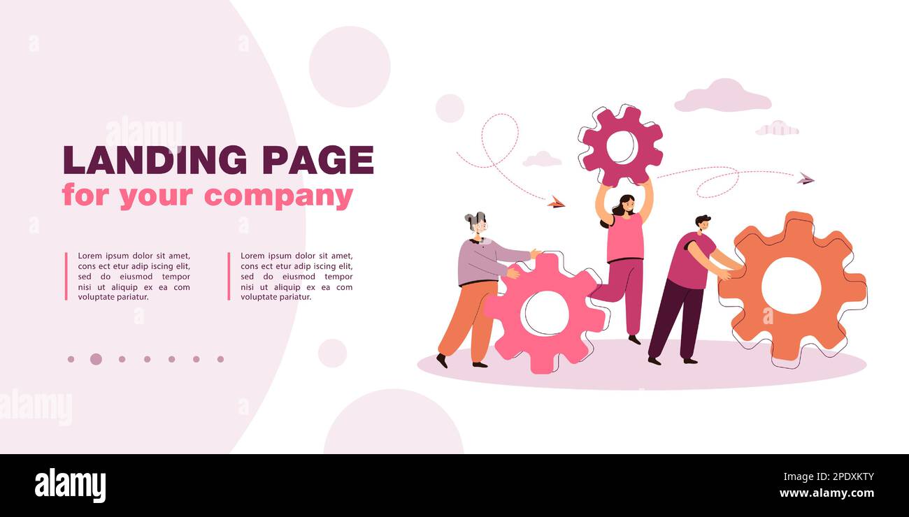 Équipe de personnes avec des engrenages qui font des réparations ou des mises à niveau Illustration de Vecteur