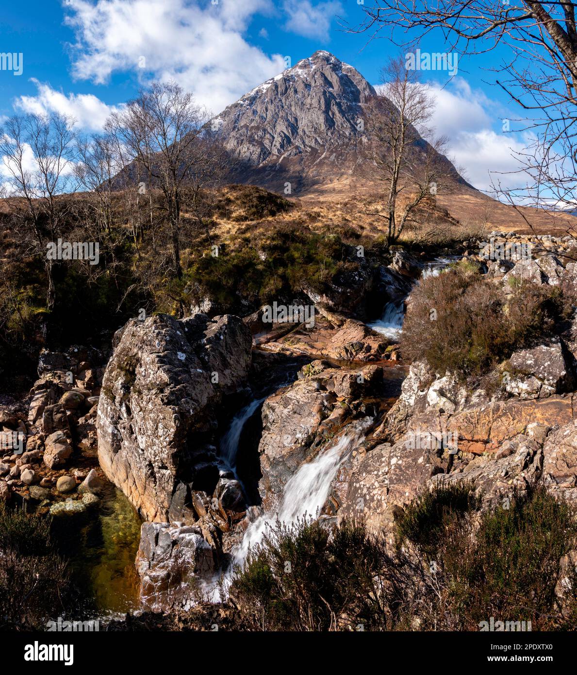 Buachaville Etive Mor, de la rivière Coupall, Glencoe, Écosse, Royaume-Uni Banque D'Images