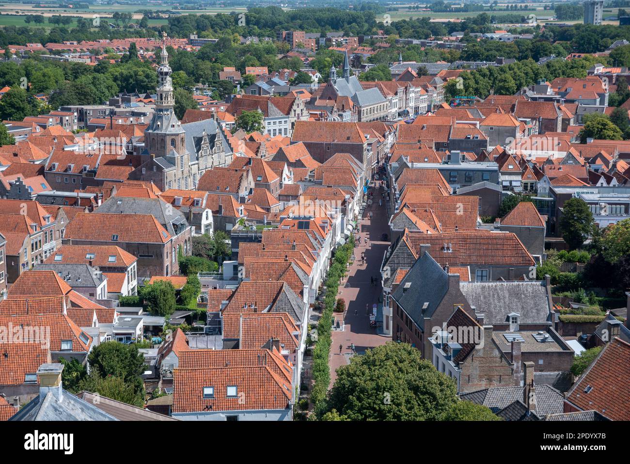 Vue sur la ville avec hôtel de ville historique, vue depuis Sint Lievensmonstertoren, Zierikzee, Zélande, pays-Bas, Europe Banque D'Images