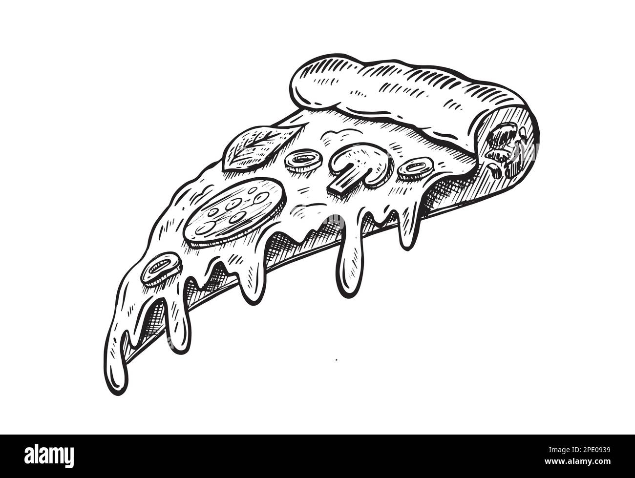 Tranche de pizza, illustrations dessinées à la main, vecteur. Illustration de Vecteur