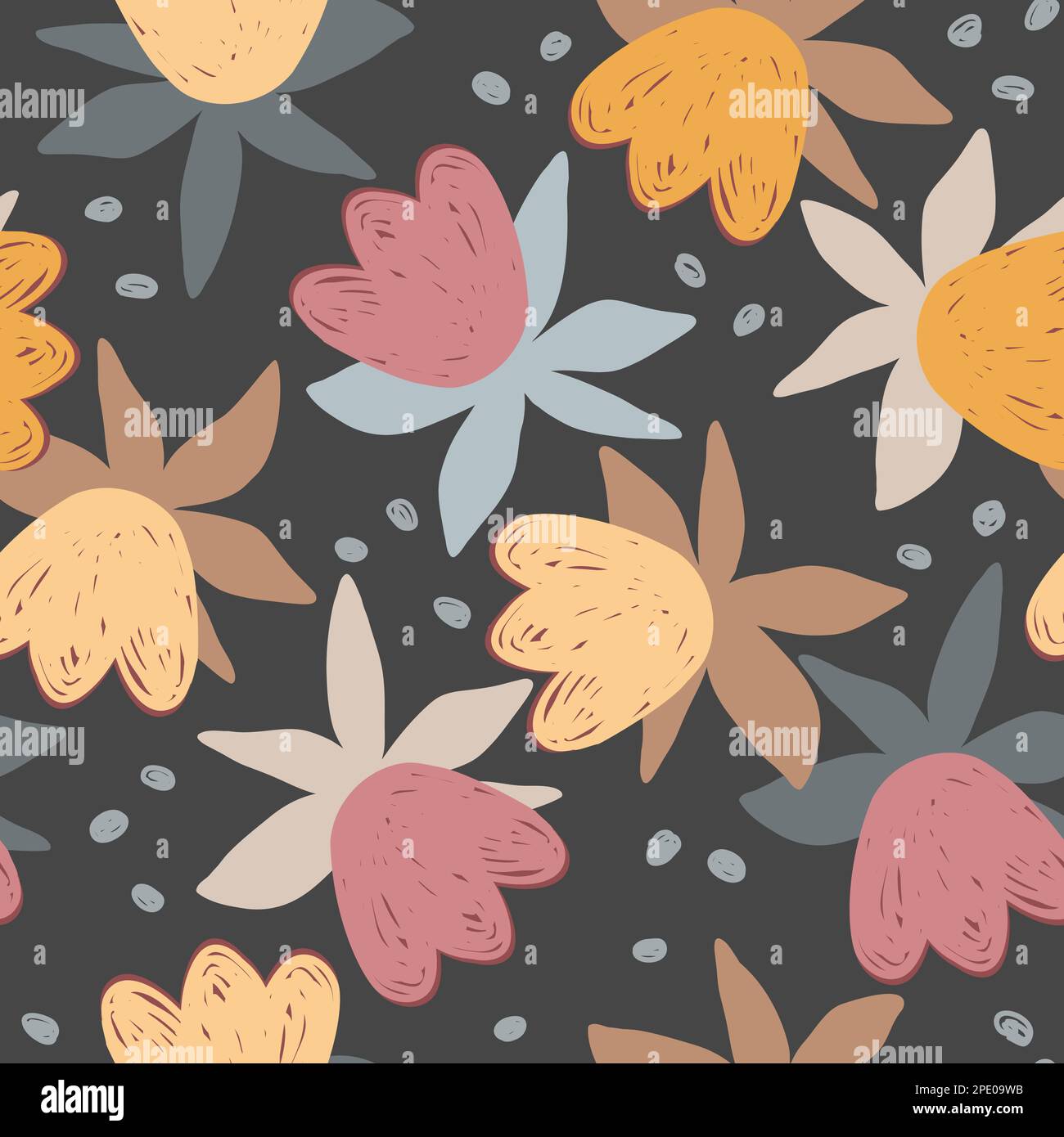 Joli motif sans coutures avec grandes fleurs et gros pois naïfs. Illustration vectorielle florale Illustration de Vecteur