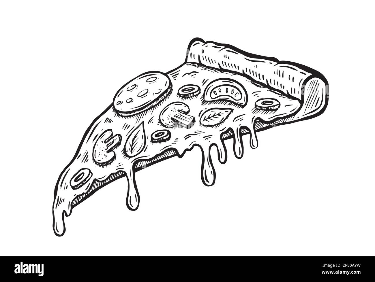 Tranche de pizza, illustrations dessinées à la main, vecteur. Illustration de Vecteur