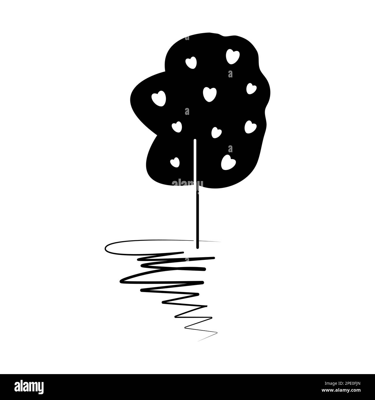 Arbre noir à cœur blanc et route simplifiée Illustration de Vecteur