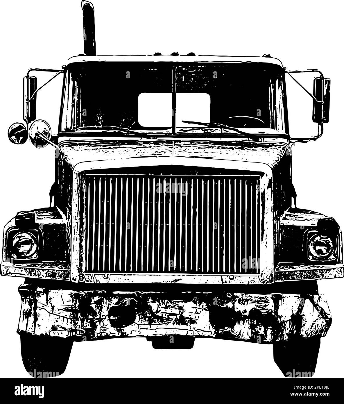 Vieux semi-camion 18 roues de l'avant Illustration de Vecteur