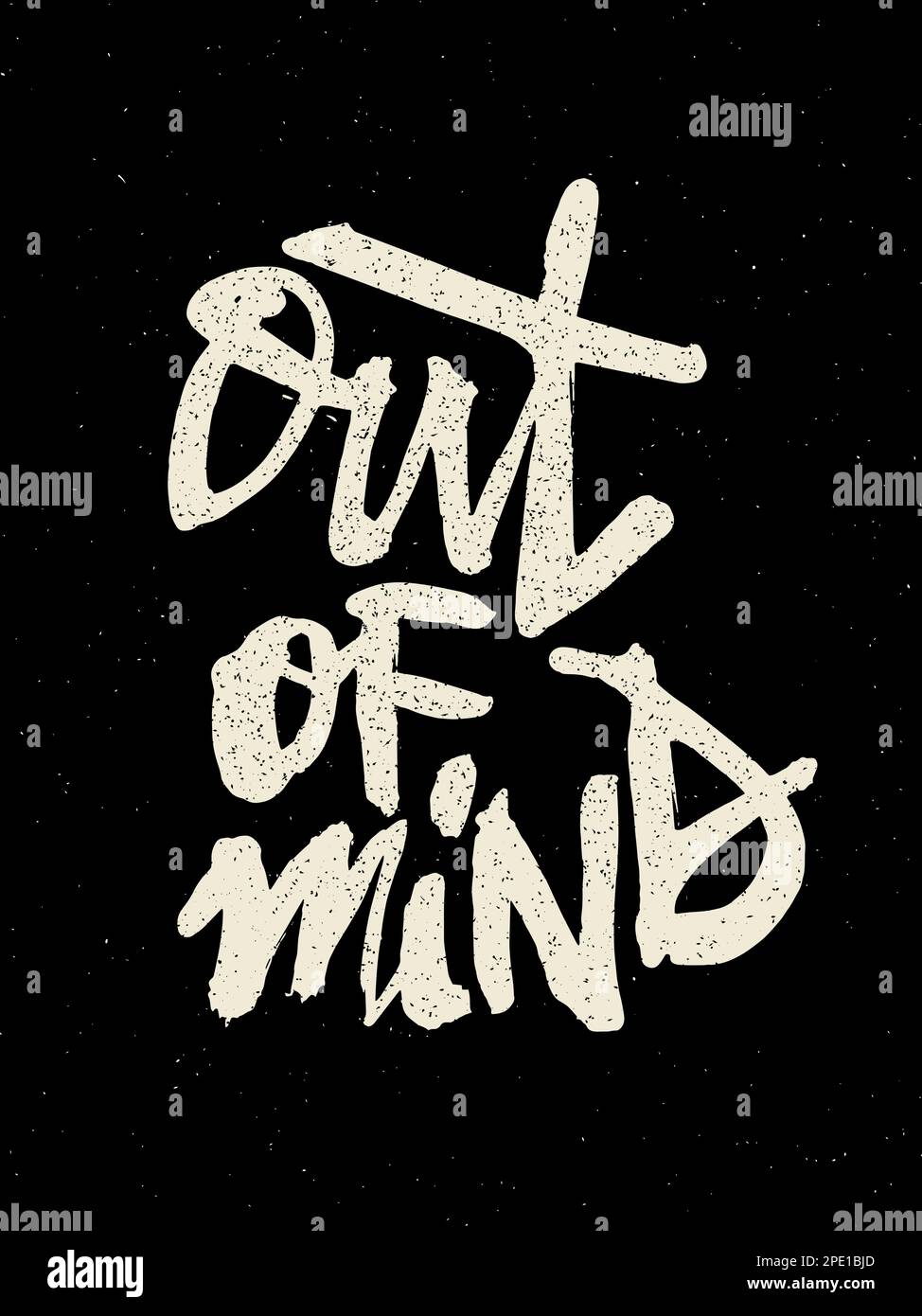 Encre « Out of Mind » peinte comme citation motivationnelle, blanche sur fond noir texturé. Illustration vectorielle pour poster, imprimé t-shirt, tatouage. Illustration de Vecteur