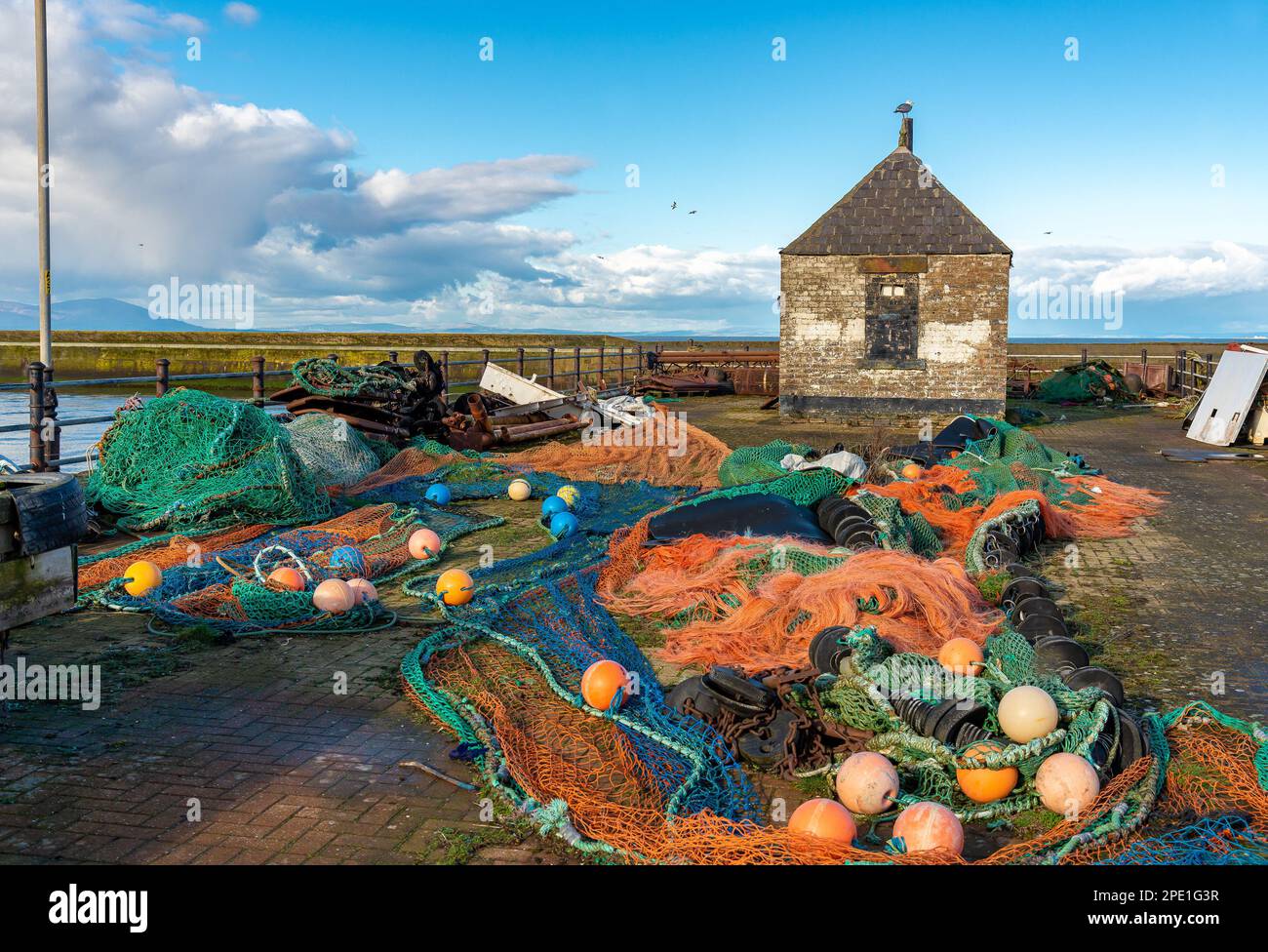 Filets et équipements de pêche, Maryport, Cumbria, Royaume-Uni Banque D'Images