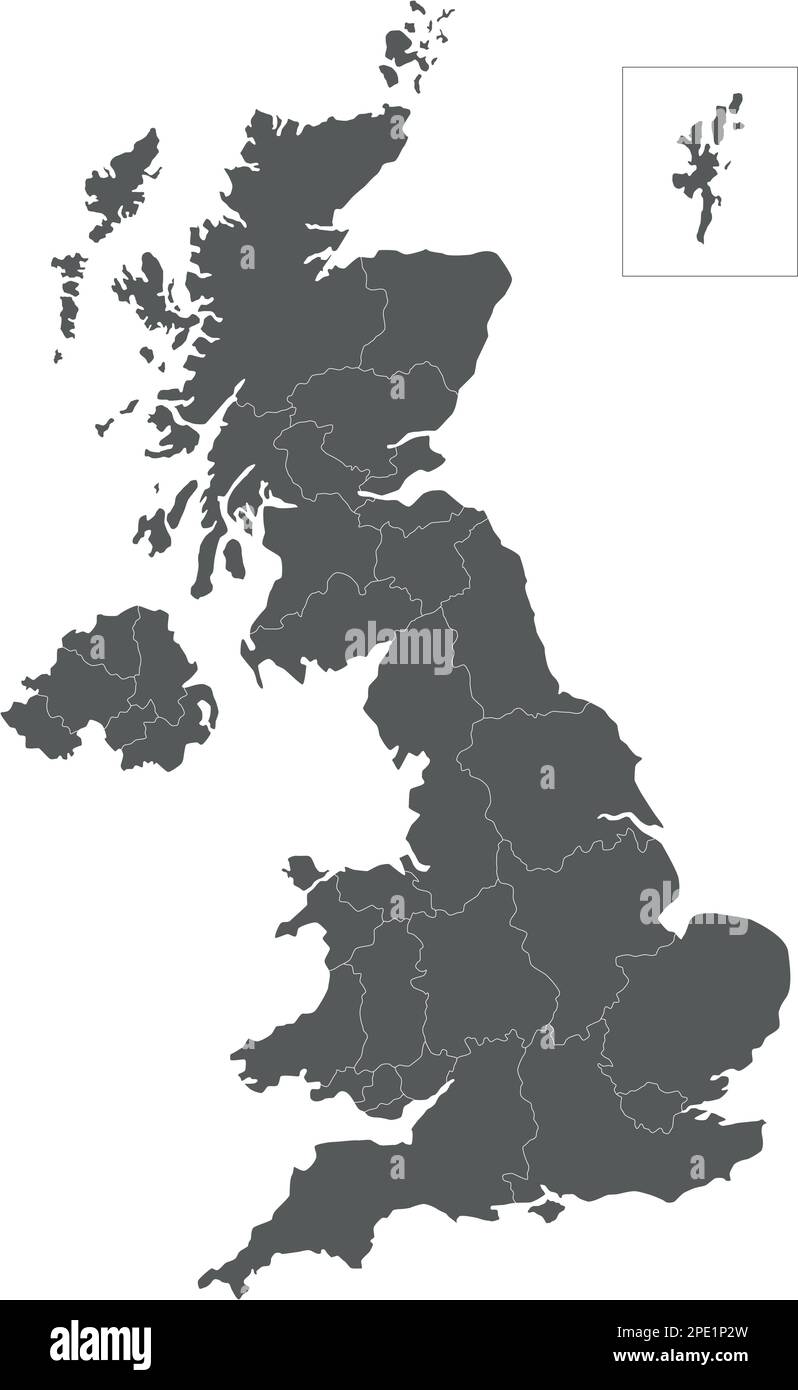 Carte vierge vectorielle du Royaume-Uni avec divisions administratives. Calques modifiables et clairement étiquetés. Illustration de Vecteur