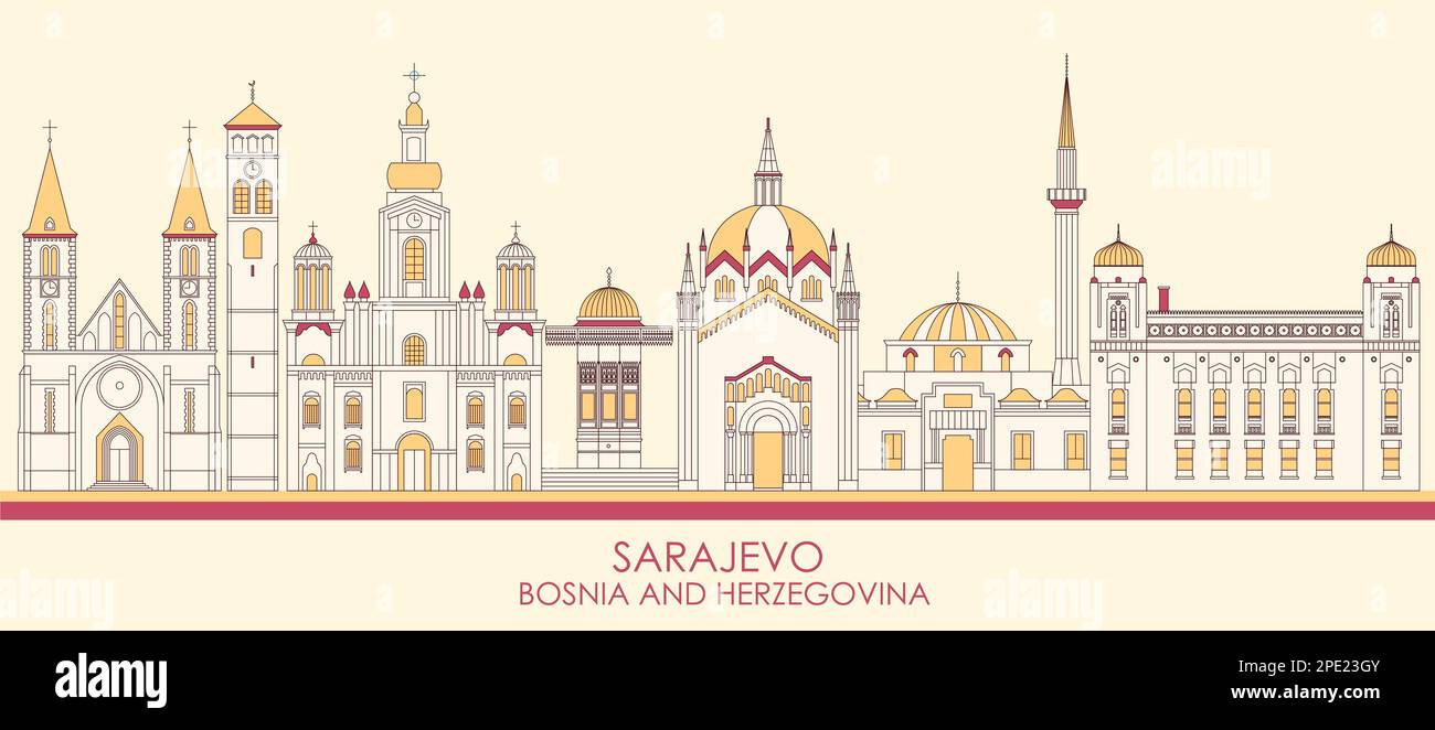 Caricature Panorama par Skyline de la ville de Sarajevo, Bosnie-Herzégovine - illustration vectorielle Illustration de Vecteur