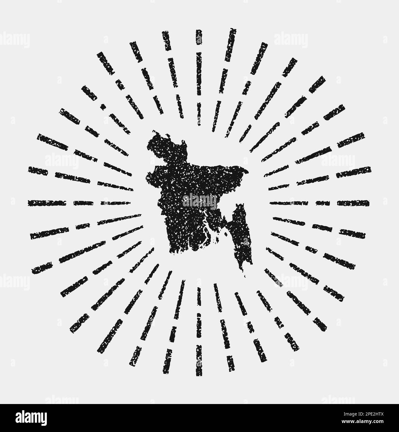 Carte d'époque du Bangladesh. Grunge soleil a éclaté dans tout le pays. Forme noire du Bangladesh avec rayons de soleil sur fond blanc. Illustration vectorielle. Illustration de Vecteur