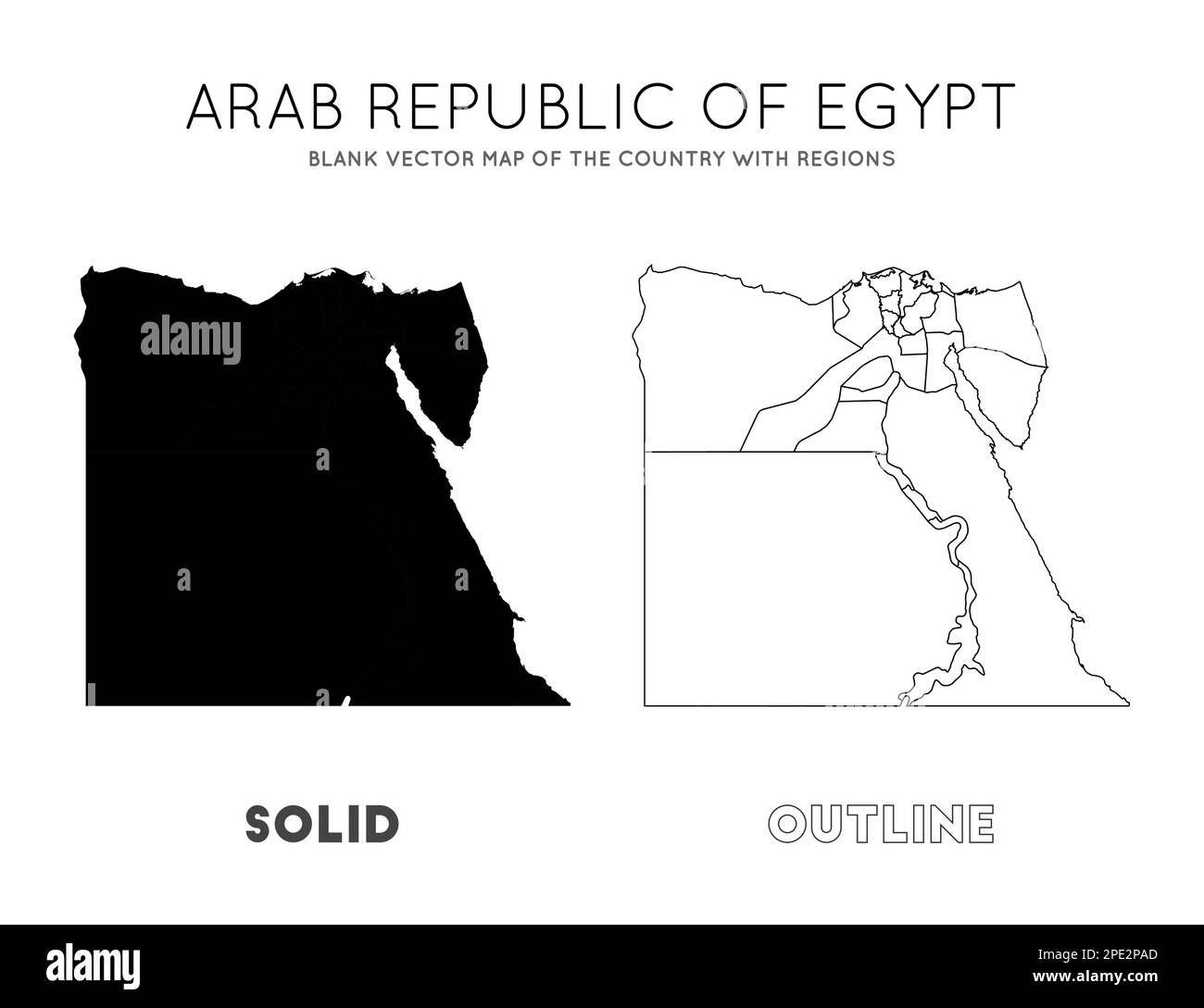 Carte de l'Égypte. Carte vectorielle vierge du pays avec les régions. Frontières de l'Egypte pour votre infographie. Illustration vectorielle. Illustration de Vecteur