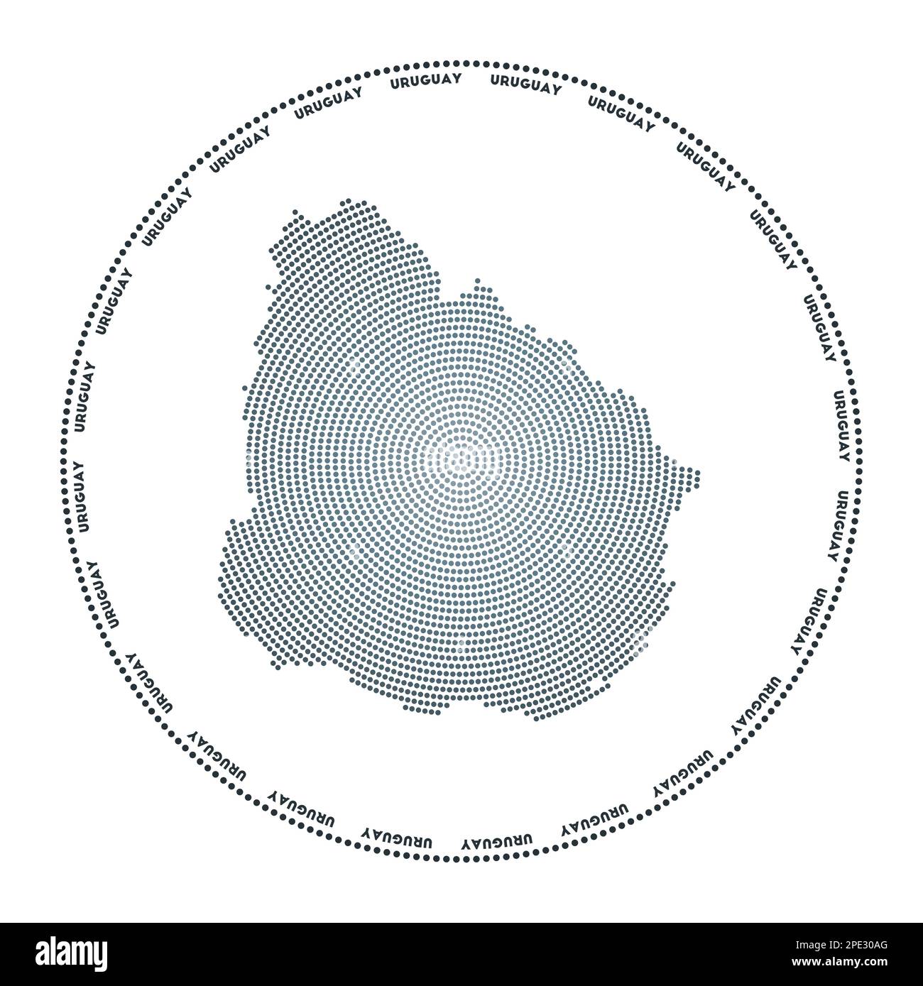 Logo Uruguay Round. Forme numérique de l'Uruguay en cercle pointillé avec le nom du pays. Icône technologique du pays avec points en dégradé. Vecteur net illu Illustration de Vecteur