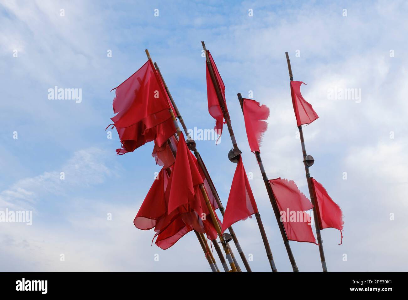 Drapeaux de pêche en face du ciel Banque D'Images