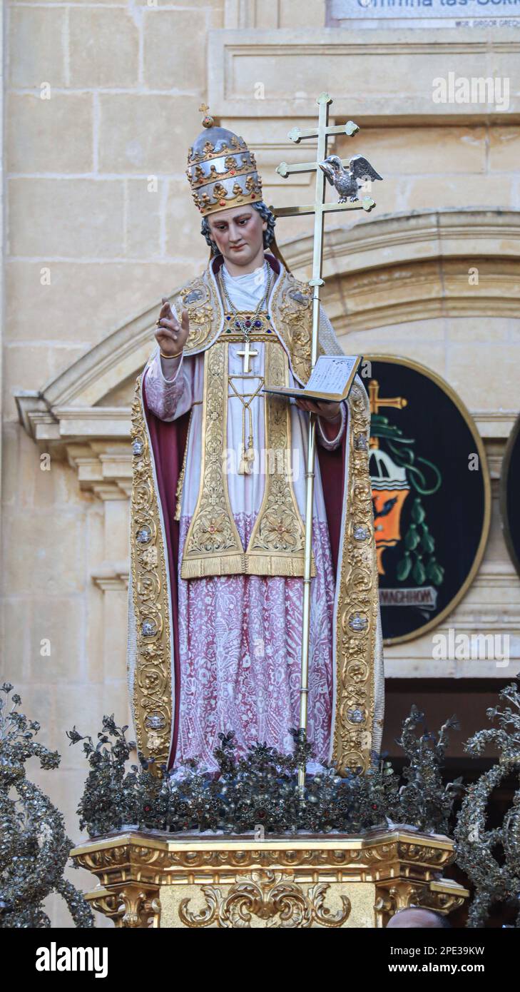Procession de la statue de Saint Grégoire le Grand 12th mars Kerchem, Gozo, Malte. Banque D'Images Procession de la statue de Saint Grégoire le Grand 12th mars Kerchem, Gozo, Malte. Banque D'Images