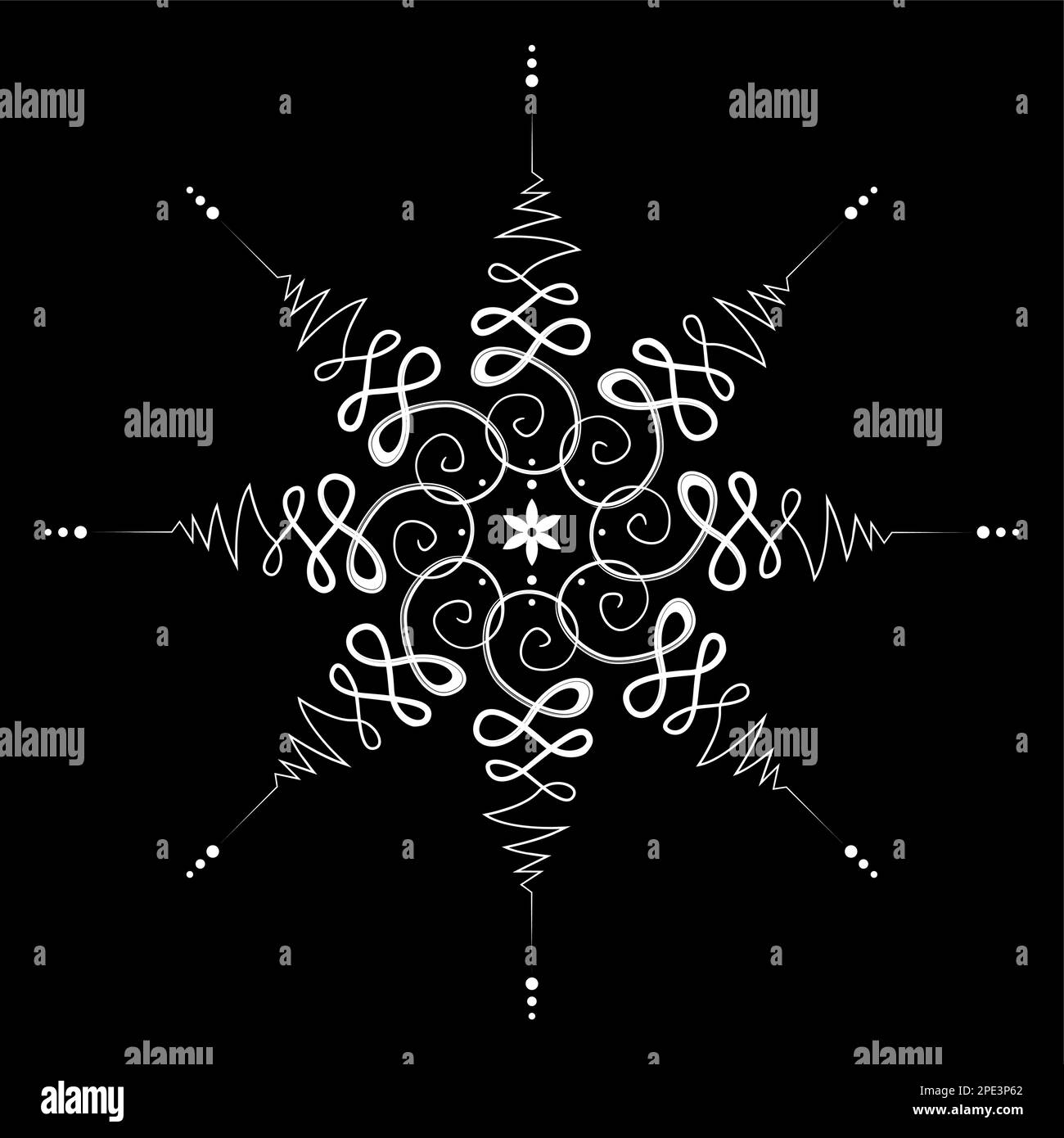 Symbole mandala d'Unalome, fleur de vie. Signe hindou ou ou bouddhiste représentant le chemin vers l'illumination. Icône yantras Tattoo. Encre noire et blanche simple Illustration de Vecteur