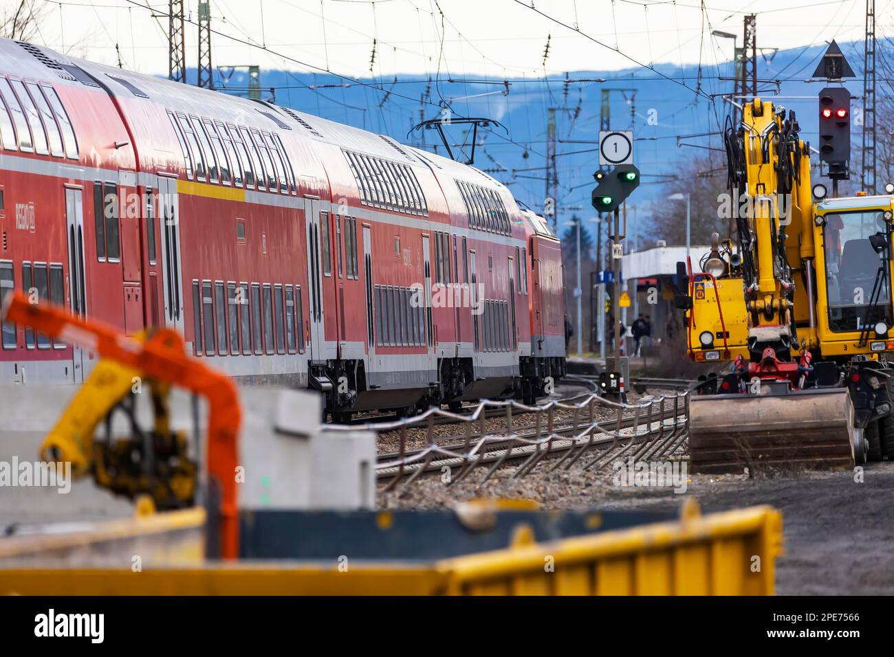 Investissement dans le réseau ferroviaire en difficulté, site de construction de Deutsche Bahn sur la ligne très fréquentée de la vallée du Rhin vers la Suisse, Deutsche Bahn AG régional Banque D'Images