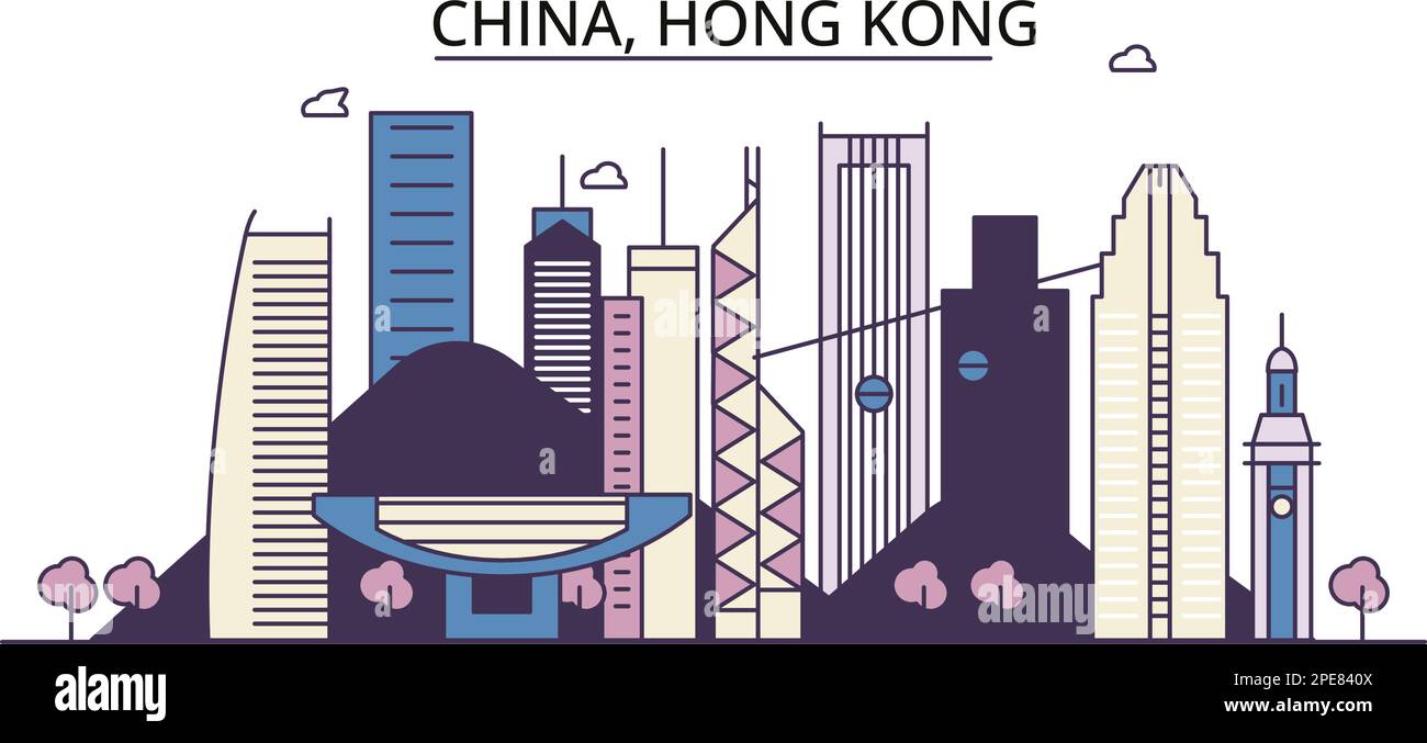 Chine, sites touristiques de Hong Kong, illustration de voyage de ville vecteur Illustration de Vecteur
