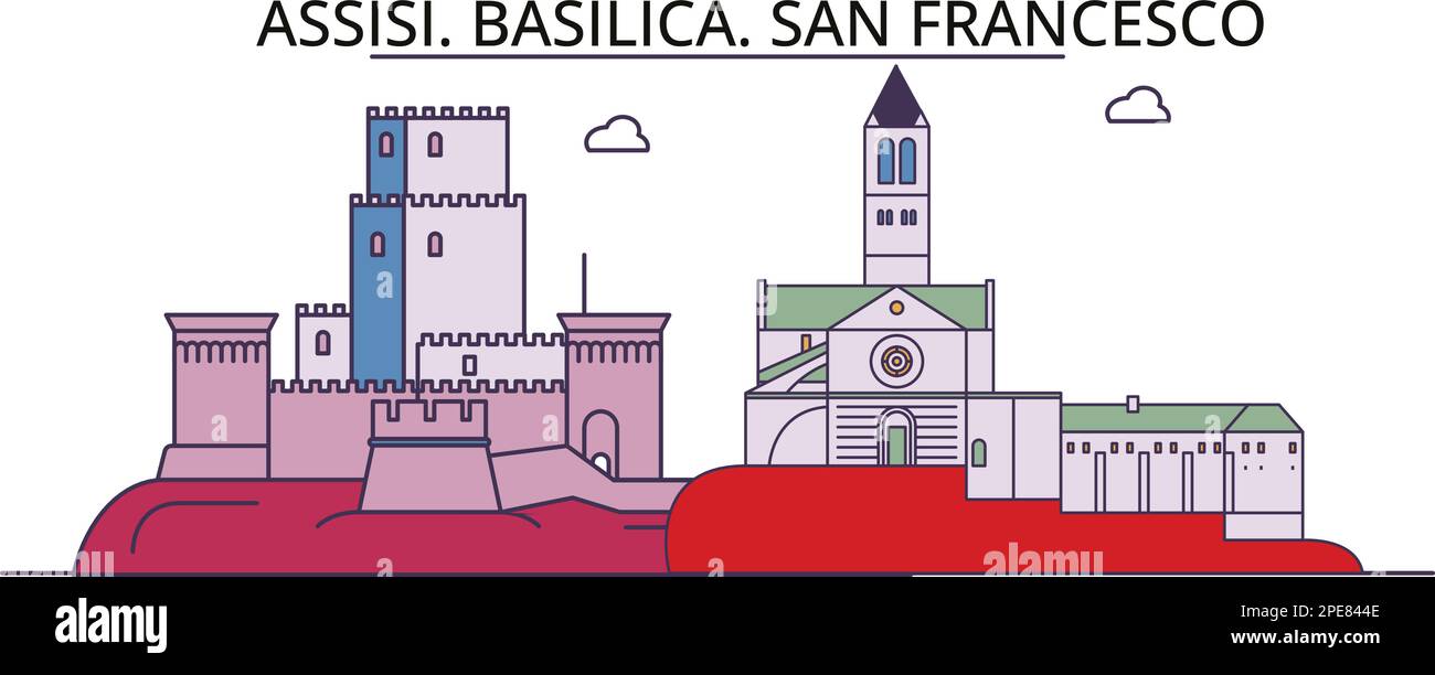 Italie, monuments touristiques d'Assise, illustration de voyage de ville vecteur Illustration de Vecteur