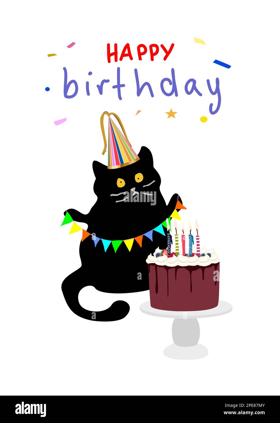 Carte de voeux pour joyeux anniversaire avec joli vecteur chat Illustration de Vecteur