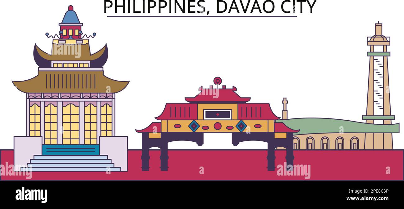 Philippines, Davao ville sites touristiques, vecteur ville voyage illustration Illustration de Vecteur