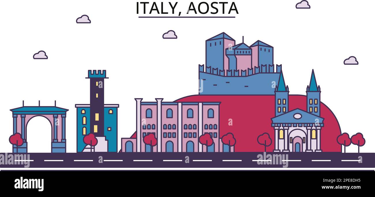 Italie, sites touristiques d'Aoste, illustration de voyage de ville vecteur Illustration de Vecteur