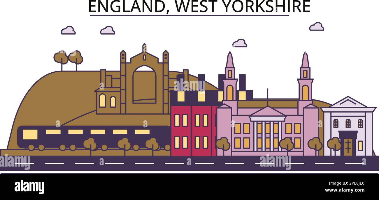 Royaume-Uni, sites touristiques du West Yorkshire, illustration de voyage de ville vectorielle Illustration de Vecteur