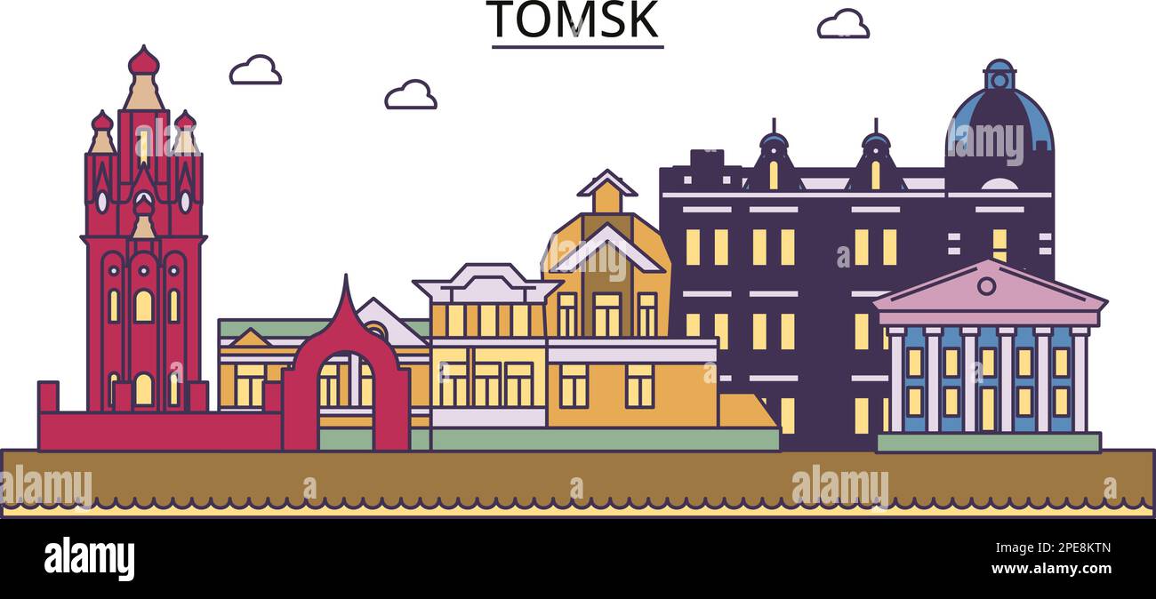 Russie, monuments touristiques de Tomsk, illustration de voyage de ville vecteur Illustration de Vecteur