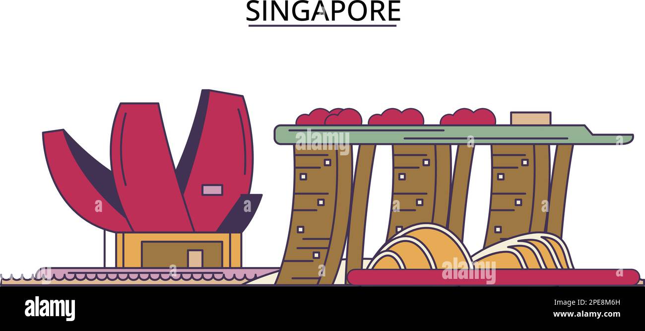 Monuments touristiques de Singapour, illustration de voyage de ville vecteur Illustration de Vecteur