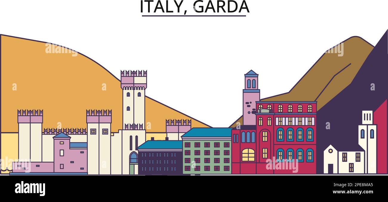 Italie, Garda sites touristiques, vecteur ville voyage illustration Illustration de Vecteur