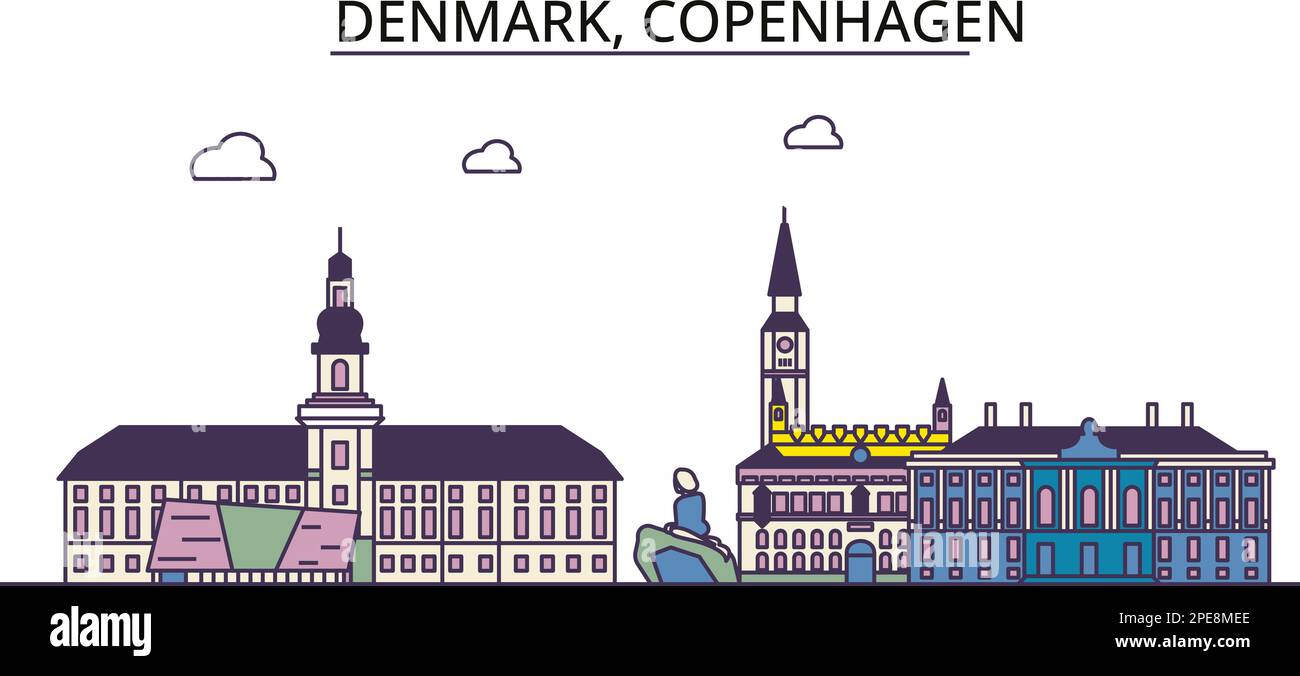 Danemark, monuments touristiques de Copenhague, illustration de voyage de ville vecteur Illustration de Vecteur