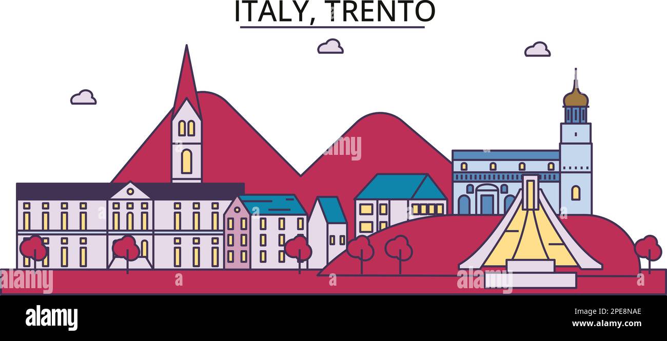 Italie, sites touristiques de Trento, illustration de voyage de ville vecteur Illustration de Vecteur