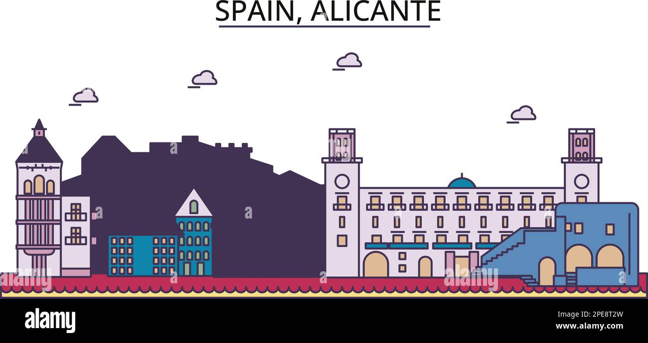 Espagne, Alicante sites touristiques, vecteur ville voyage illustration Illustration de Vecteur
