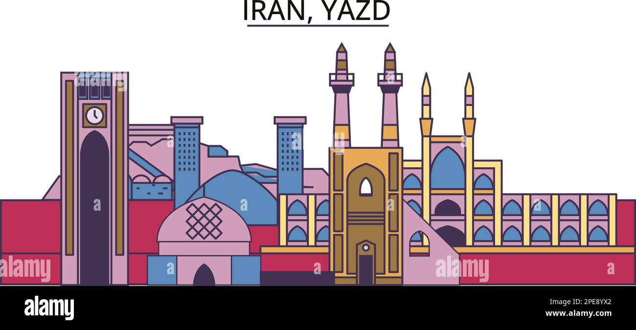 Iran, Yazd sites touristiques, vecteur ville Voyage illustration Illustration de Vecteur