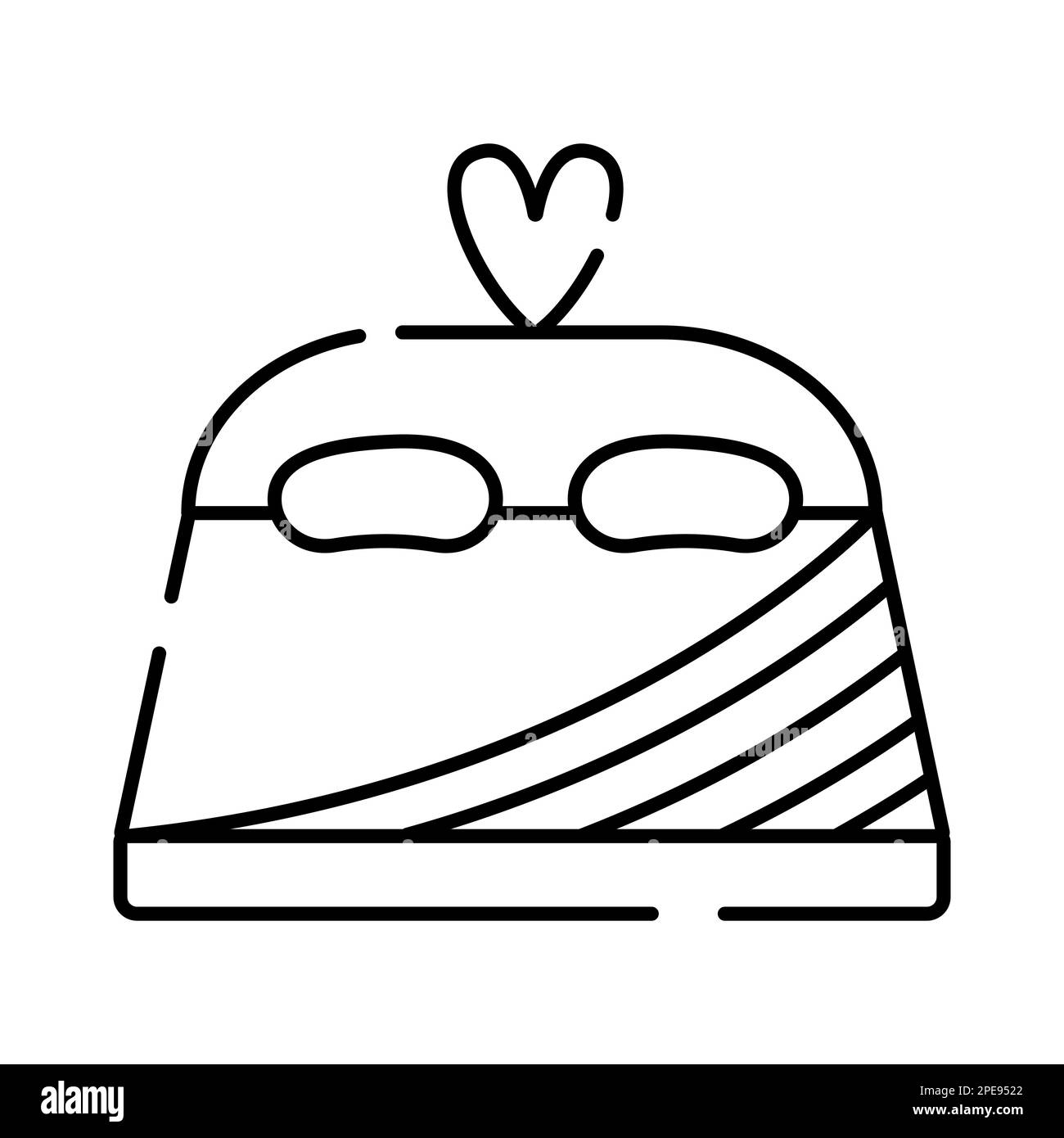 Lit double pour couple, illustration de la ligne noire dans un style minimaliste Illustration de Vecteur