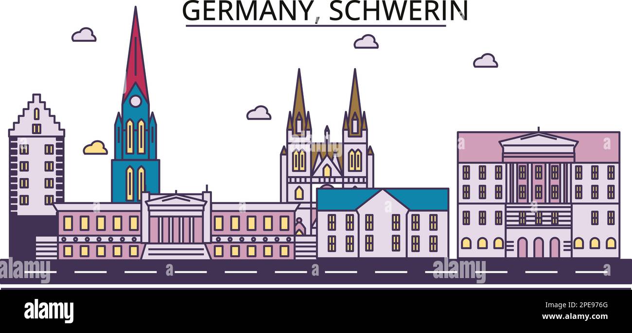 Allemagne, Schwerin sites touristiques, vecteur ville voyage illustration Illustration de Vecteur