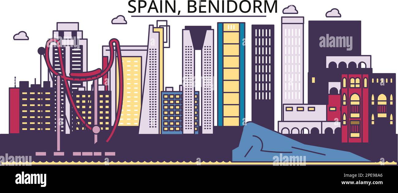 Espagne, Benidorm sites touristiques, vecteur ville voyage illustration Illustration de Vecteur