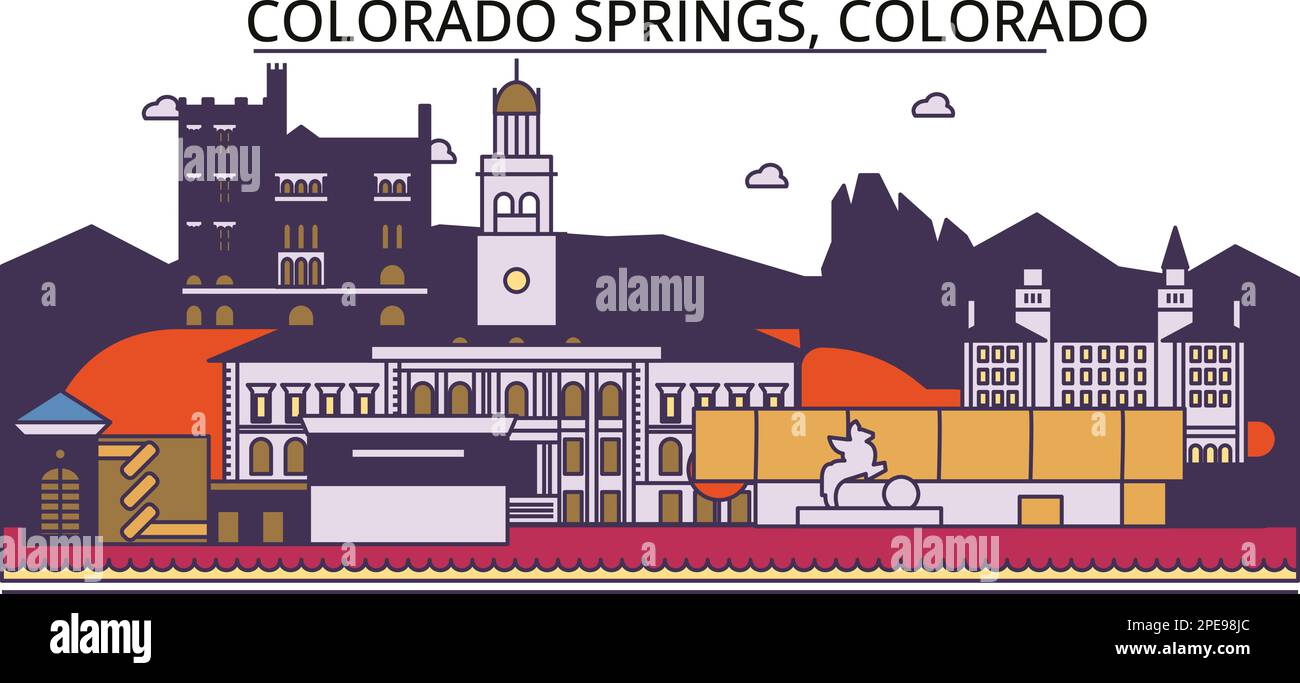 États-Unis, Colorado Springs sites touristiques, vecteur ville Voyage illustration Illustration de Vecteur