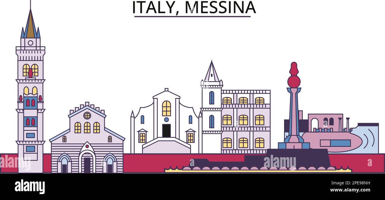 Italie, Messina sites touristiques, vecteur ville voyage illustration Illustration de Vecteur