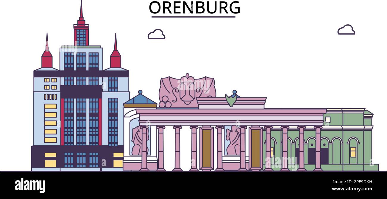 Russie, sites touristiques d'Orenbourg, illustration de voyage de ville vecteur Illustration de Vecteur