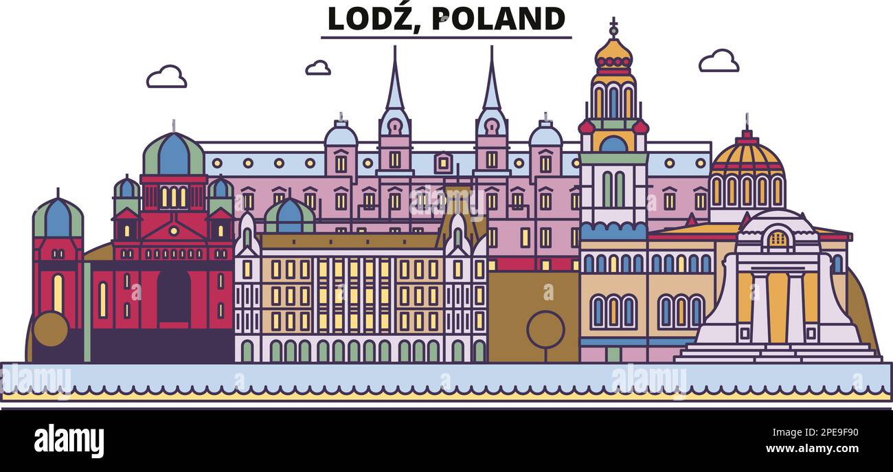 Pologne, monuments touristiques de Lodz, illustration de voyage de ville vecteur Illustration de Vecteur