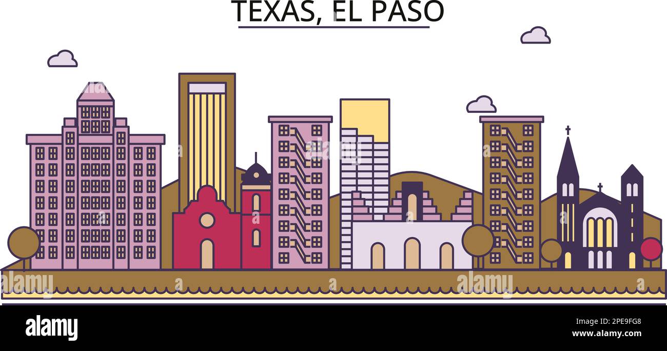 États-Unis, sites touristiques d'El Paso, illustration de voyage de ville vecteur Illustration de Vecteur