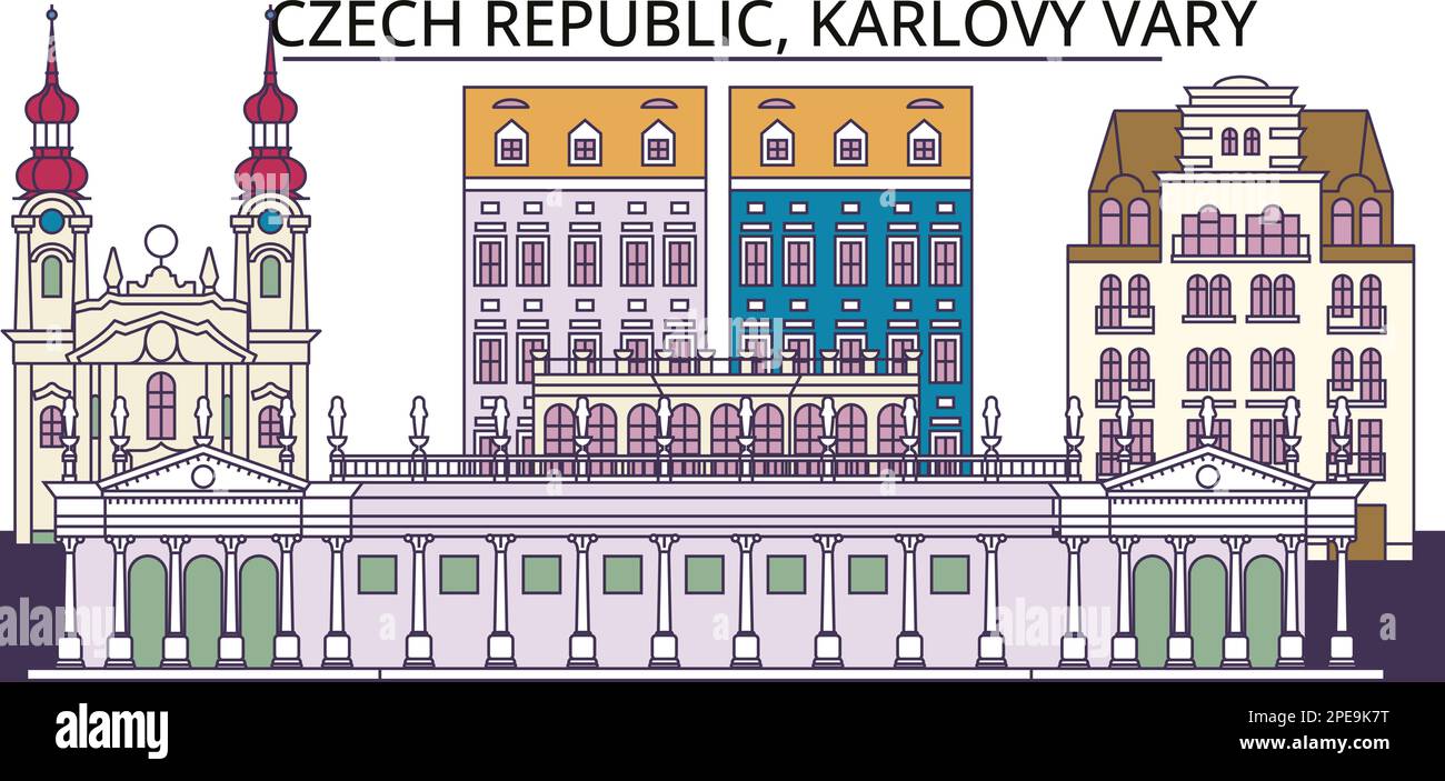 République tchèque, Karlovy Vary sites touristiques, vecteur ville voyage illustration Illustration de Vecteur