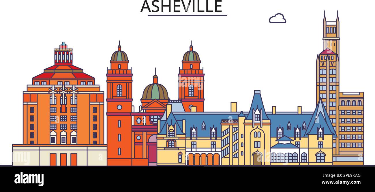 Etats-Unis, Asheville sites touristiques, vecteur ville Voyage illustration Illustration de Vecteur