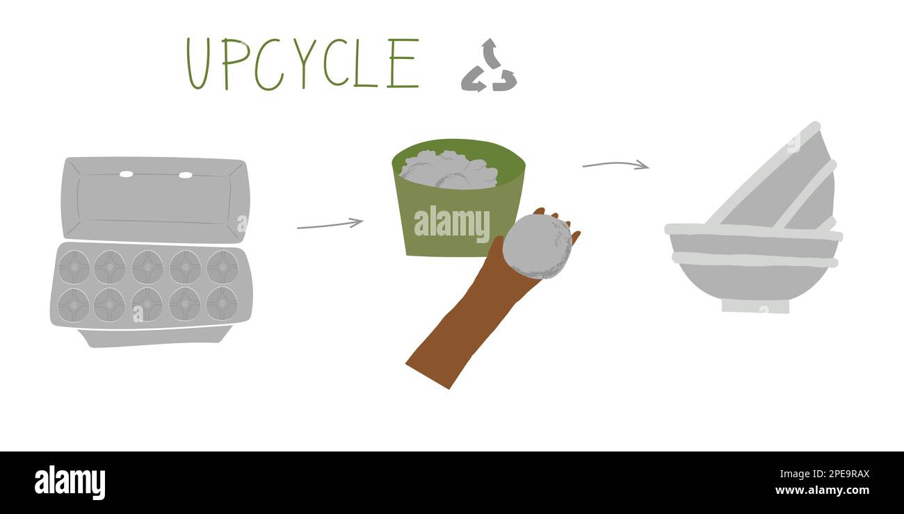 Passe-temps fait à la main modélisant les bols en carton des boîtes à œufs. Processus de recyclage du carton en argile pour les métiers créatifs. Illustration de Vecteur