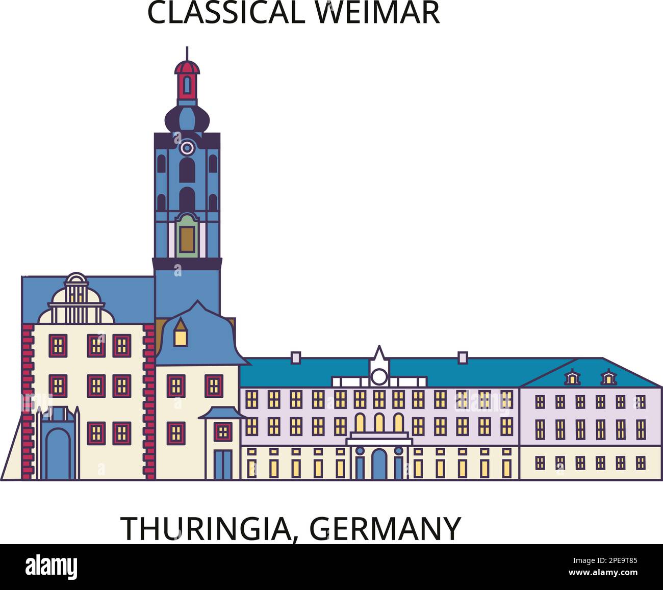 Allemagne, sites touristiques de la Thuringe, illustration de voyage de ville vecteur Illustration de Vecteur