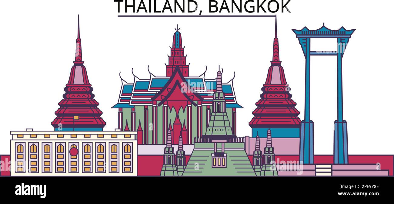 Thaïlande, monuments touristiques de Bangkok, illustration de voyage de ville vecteur Illustration de Vecteur