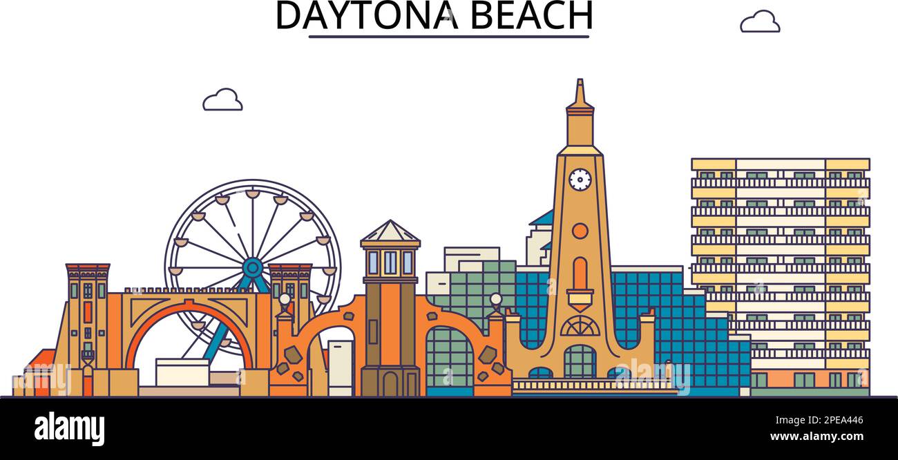 Etats-Unis, Daytona Beach sites touristiques, vecteur ville voyage illustration Illustration de Vecteur