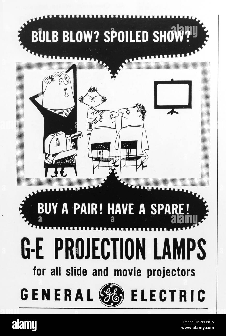 Publicité sur les lampes de projection GE General Electric dans un magazine NatGeo septembre 1956 Banque D'Images