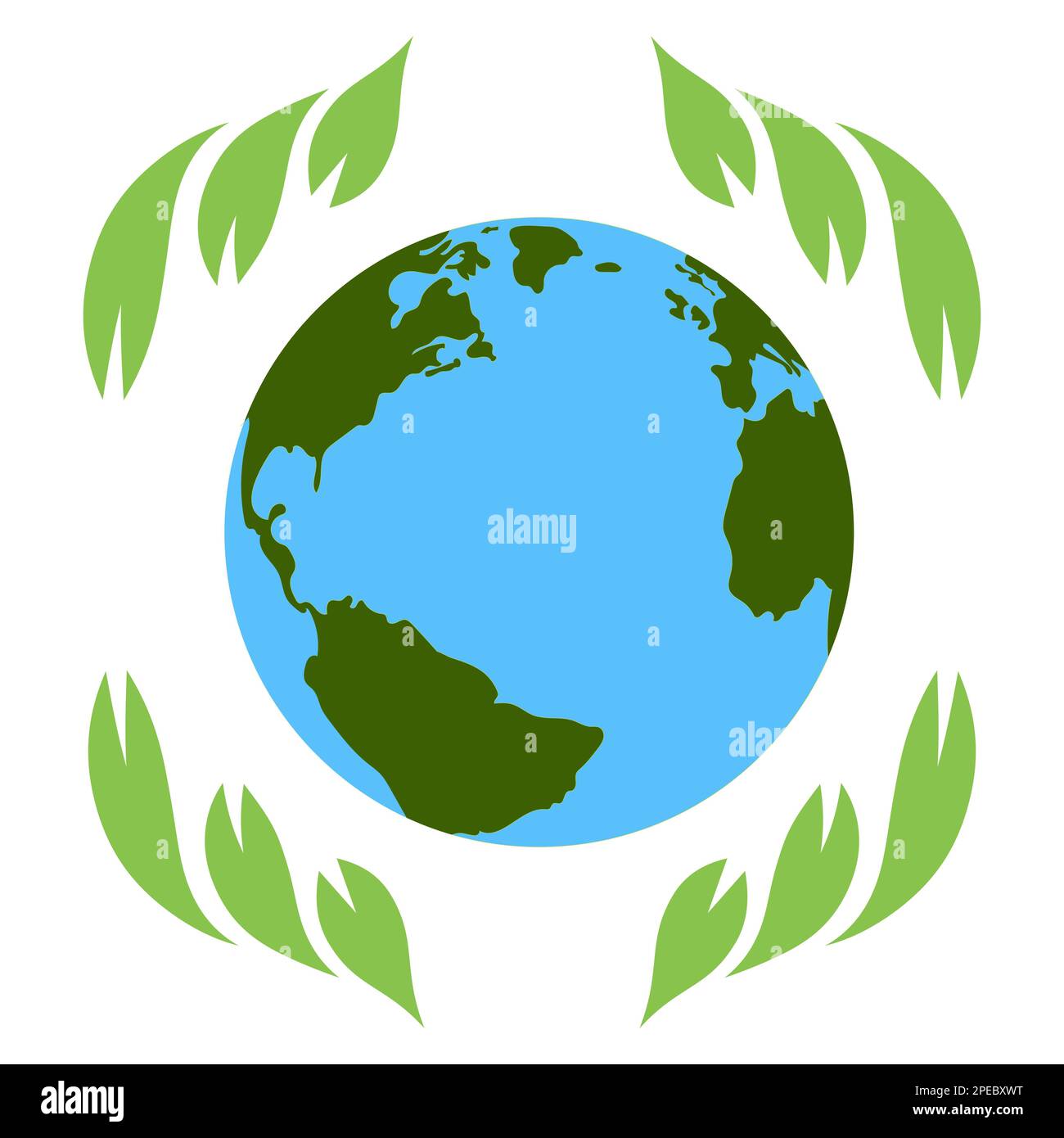 Globe terrestre entouré de feuilles vertes sur fond blanc. Le concept d'écologie, jour de la Terre. Image vectorielle. Illustration de Vecteur