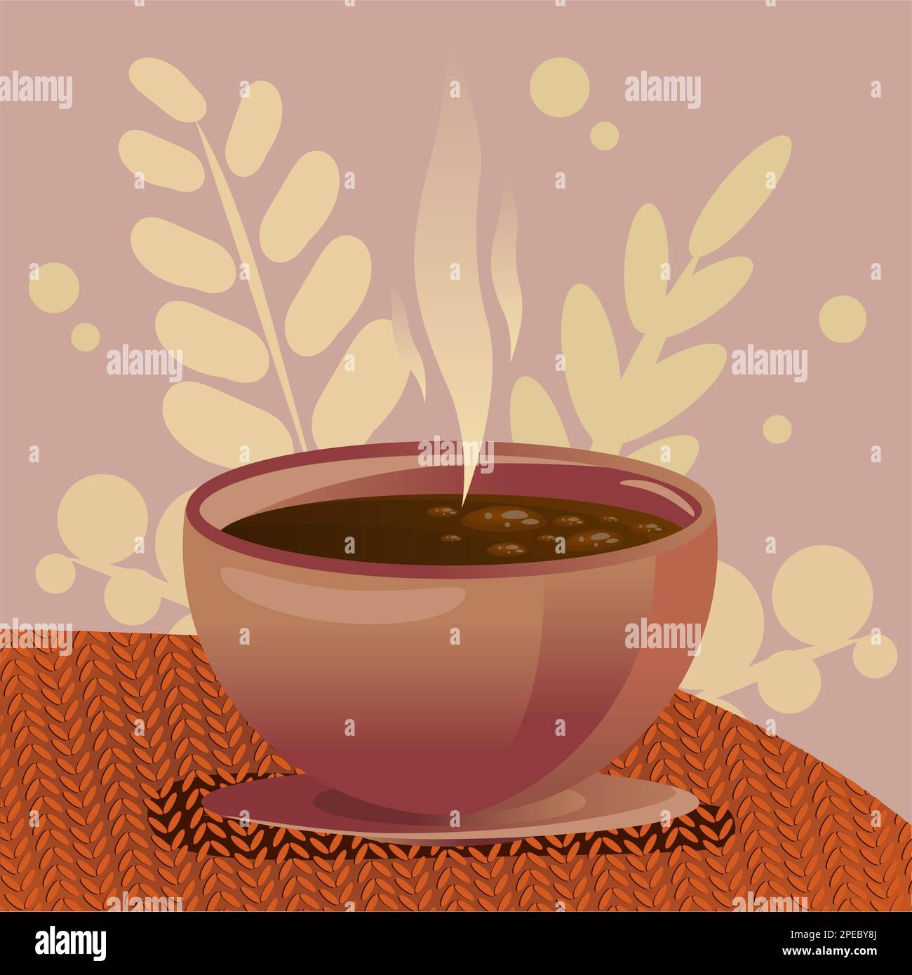Une tasse de thé, feuilles d'automne, fond chaud, hygge Illustration de Vecteur