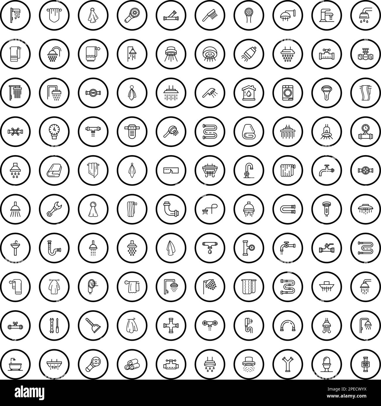 ensemble de 100 icônes de salle de bains. Illustration de contour de 100 icônes de salle de bains ensemble de vecteur isolé sur fond blanc Illustration de Vecteur